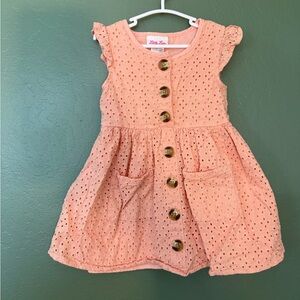 Little Lass Peach Eyelet Button Front Dress (2T)
